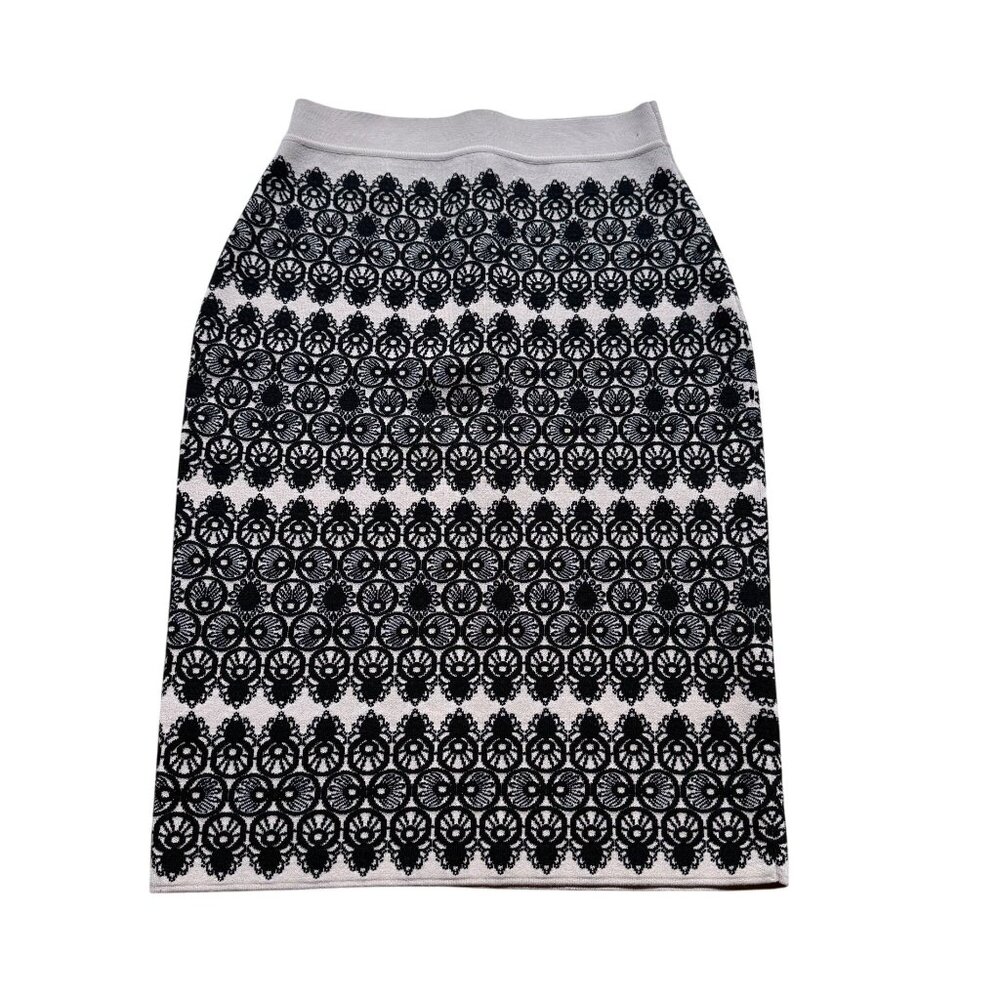 Vintage Alexander McQueen S Women's Black & Beige Honeycomb Lace Pencil Skirt